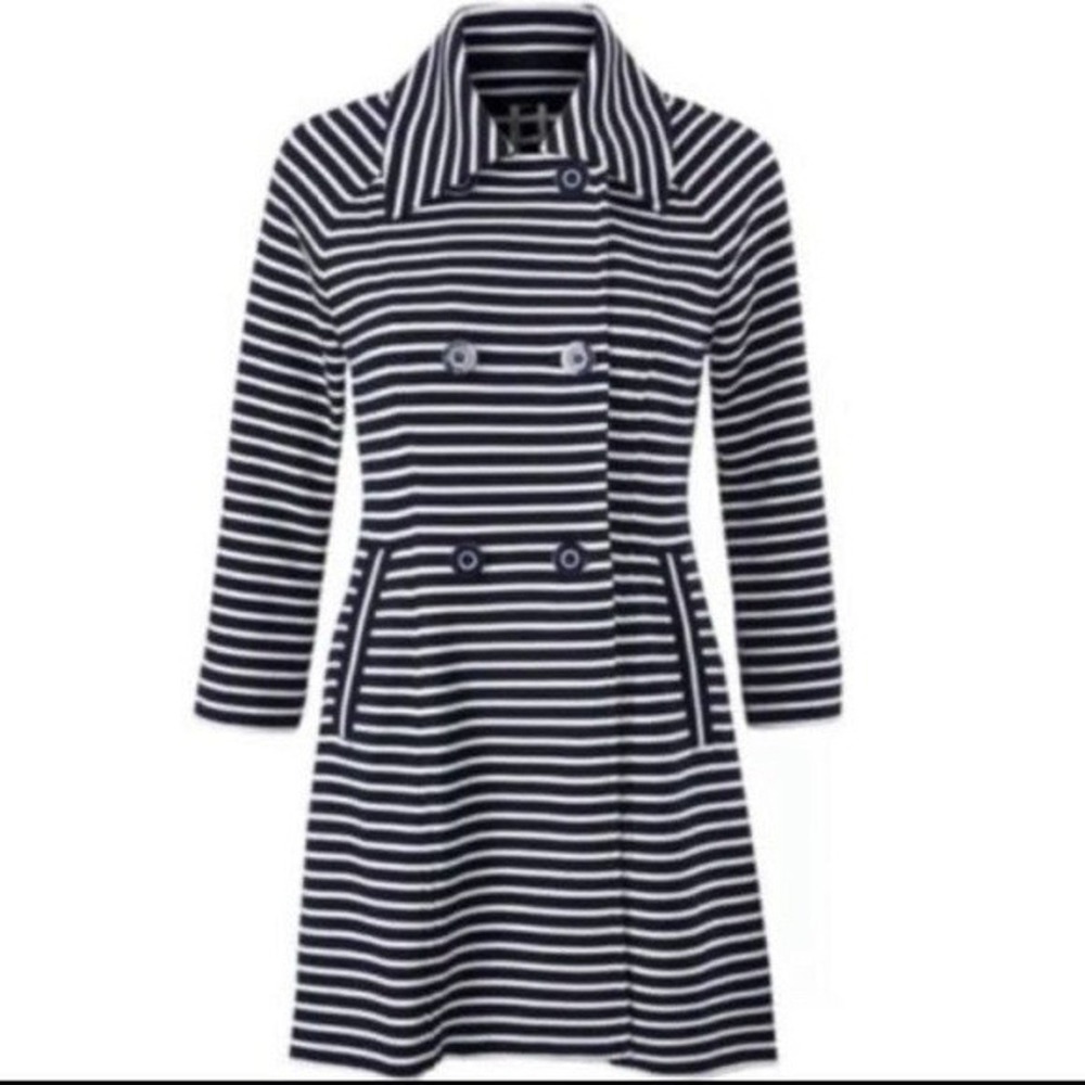Cabi Maritime Nautical Trench Stripe‎ Coat Womens Sz XS Preppy Old Money